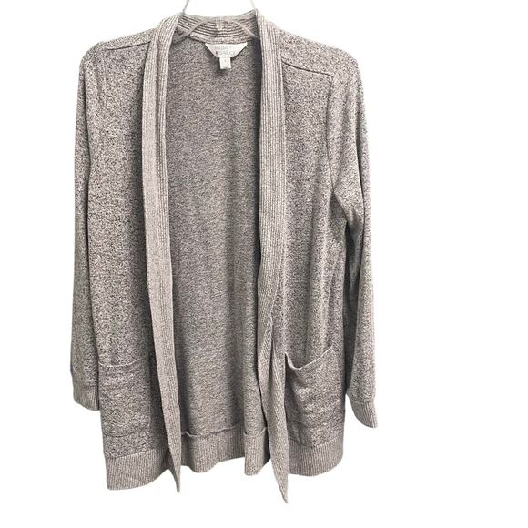 Market & Spruce Sz Large Gray Marled Open Sweater Cardigan Long Pockets Soft - Picture 1 of 3